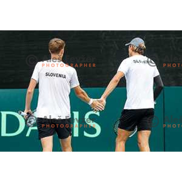 Bor Artnak and Filip Jeff Planinsek of Slovenia during Davis Cup match between Slovenia and Urugvay in Ljubljana, Slovenia on September 13, 2025