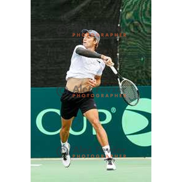 Filip Jeff Planinsek of Slovenia in action during Davis Cup match between Slovenia and Urugvay in Ljubljana, Slovenia on September 13, 2025