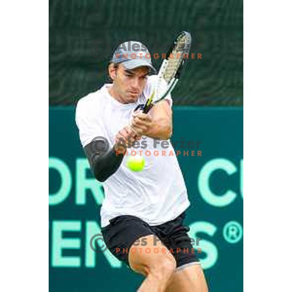 Filip Jeff Planinsek of Slovenia in action during Davis Cup match between Slovenia and Urugvay in Ljubljana, Slovenia on September 13, 2025
