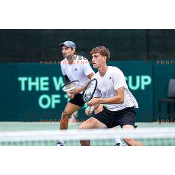 Bor Artnak and Filip Jeff Planinsek of Slovenia during Davis Cup match between Slovenia and Urugvay in Ljubljana, Slovenia on September 13, 2025