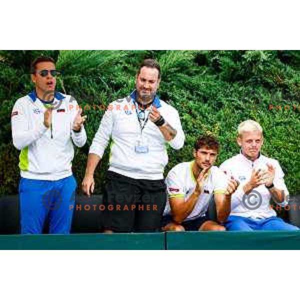Luka Talan Lopatic of Slovenia during Davis Cup match between Slovenia and Urugvay in Ljubljana, Slovenia on September 13, 2025
