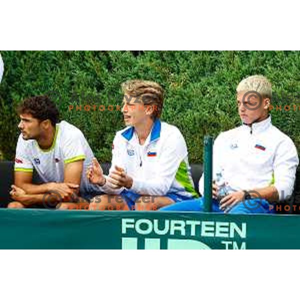Ziga Sesko of Slovenia during Davis Cup match between Slovenia and Urugvay in Ljubljana, Slovenia on September 13, 2025