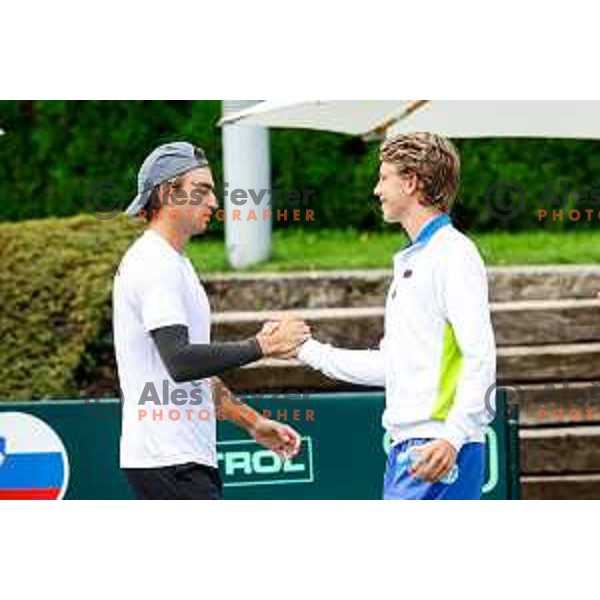 Filip Jeff Planinsek and Ziga Sesko of Slovenia during Davis Cup match between Slovenia and Urugvay in Ljubljana, Slovenia on September 13, 2025