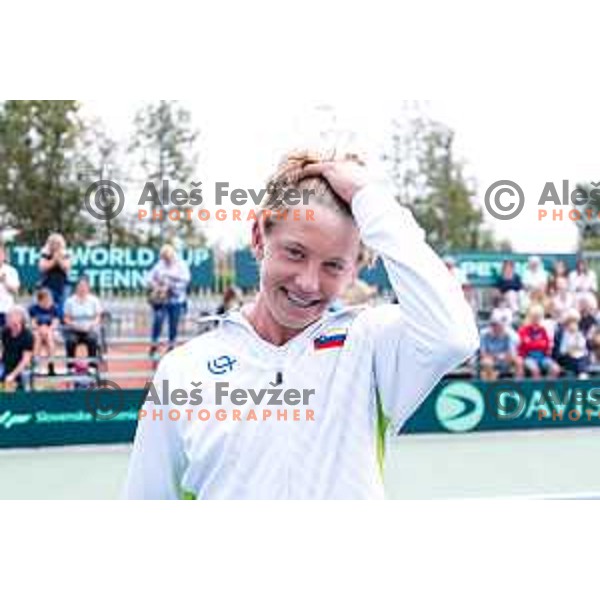 Ziga Sesko of Slovenia during Davis Cup match between Slovenia and Urugvay in Ljubljana, Slovenia on September 13, 2025