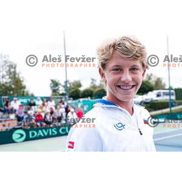 Ziga Sesko of Slovenia during Davis Cup match between Slovenia and Urugvay in Ljubljana, Slovenia on September 13, 2025