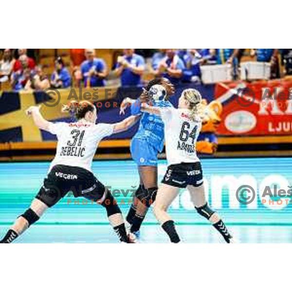 of Krim OTP Group Mercator in action during EHF Women’s Champions League 2025/2026 handball match between Krim OTP Group Mercator (SLO) and Podravka (CRO) in Ljubljana, Slovenia on September 14, 2025