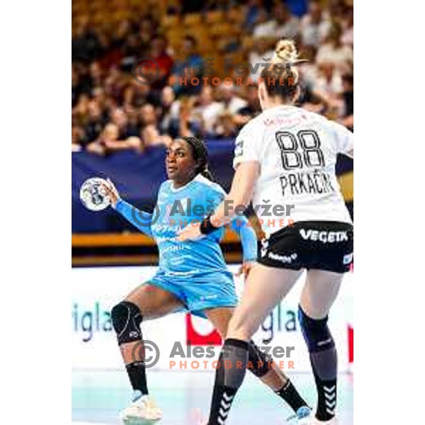 of Krim OTP Group Mercator in action during EHF Women’s Champions League 2025/2026 handball match between Krim OTP Group Mercator (SLO) and Podravka (CRO) in Ljubljana, Slovenia on September 14, 2025