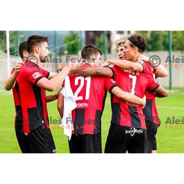 Roger Murillo Andrety and players of Primorje celebrate a goal during Prva liga Telemach 2025/2026 football match between Primorje and Aluminij in Ajdovscina, Slovenia on September 14, 2025