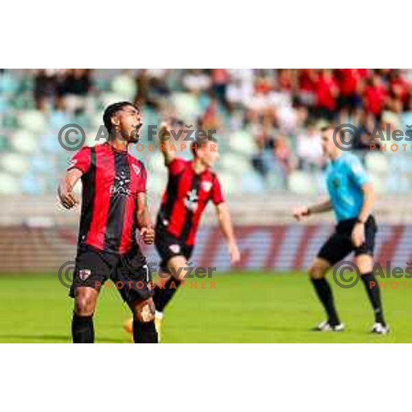 Roger Murillo Andrety and players of Primorje celebrate a goal during Prva liga Telemach 2025/2026 football match between Primorje and Aluminij in Ajdovscina, Slovenia on September 14, 2025