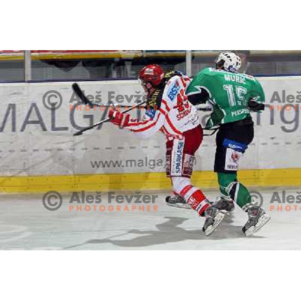 Schuller (45) and Muric at ice hockey match Tilia Olimpija- KAC in EBEL league, played in Hala Tivoli, Ljubljana, Slovenia 31.10.2008 