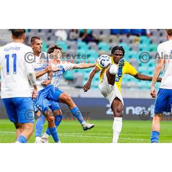in action during Prva liga Telemach 2025/2026 football match between Bravo Big Bang and Domzale in Ljubljana, Slovenia on September 14, 2025