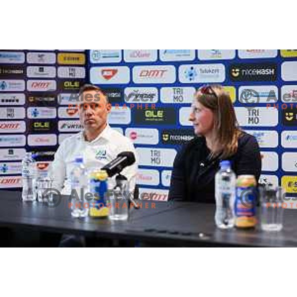 Uros Murn and Mia Radotic at press conference of Slovenia Cycling Federation in Ljubljana, Slovenia on September 16, 2025 before departure to World Championship. Photo: Filip Barbalic