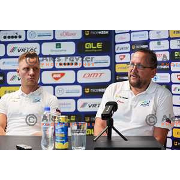 Nace Korosec and Martin Hvastija at press conference of Slovenia Cycling Federation in Ljubljana, Slovenia on September 16, 2025 before departure to World Championship. Photo: Filip Barbalic