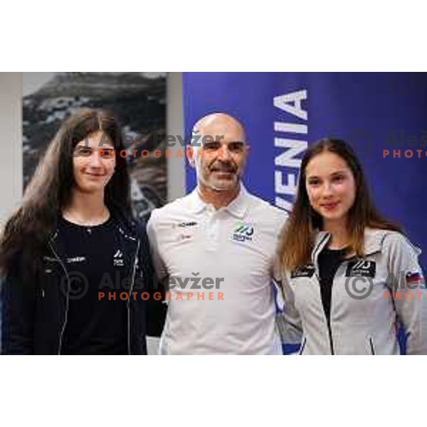 Nezka Libnik, Pavel Mardonovic and Marusa Tereza Serkezi at press conference of Slovenia Cycling Federation in Ljubljana, Slovenia on September 16, 2025 before departure to World Championship. Photo: Filip Barbalic