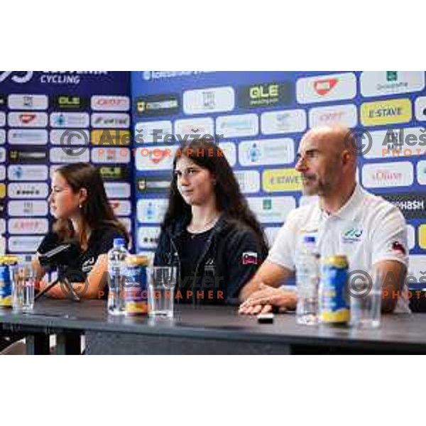 Marusa Tereza Serkezi, Nezka Libnik and Pavel Mardonovic at press conference of Slovenia Cycling Federation in Ljubljana, Slovenia on September 16, 2025 before departure to World Championship. Photo: Filip Barbalic