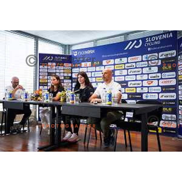 Marusa Tereza Serkezi, Nezka Libnik and Pavle Mardonovic at press conference of Slovenia Cycling Federation in Ljubljana, Slovenia on September 16, 2025 before departure to World Championship. Photo: Filip Barbalic