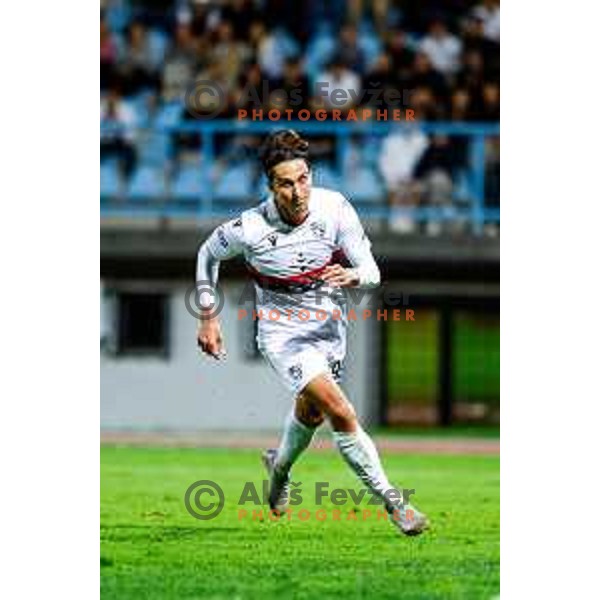 Haris Kadric of Primorje celebrates a goal during second round of Pivovarna Union Slovenian Cup football match between Gorica and Primorje in Nova Gorica, Slovenia on September 17, 2025