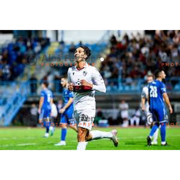 Haris Kadric of Primorje celebrates a goal during second round of Pivovarna Union Slovenian Cup football match between Gorica and Primorje in Nova Gorica, Slovenia on September 17, 2025