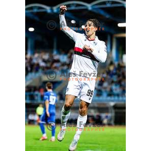 Haris Kadric of Primorje celebrates a goal during second round of Pivovarna Union Slovenian Cup football match between Gorica and Primorje in Nova Gorica, Slovenia on September 17, 2025