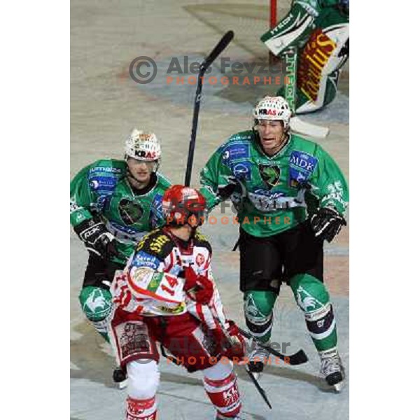 Cvetek and Muric at ice hockey match Tilia Olimpija- KAC in EBEL league, played in Hala Tivoli, Ljubljana, Slovenia 31.10.2008 