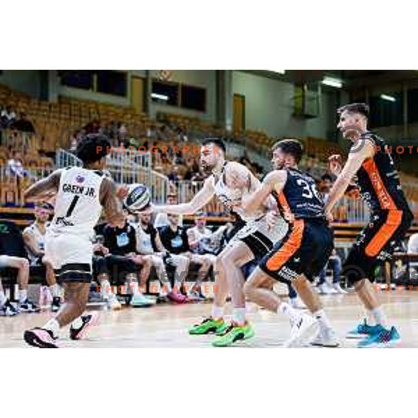 in action during friendly basketball match between Ilirija (SLO) and NKA Universitas Pecs (HUN) in Tivoli Hall, Ljubljana, Slovenia on September 20, 2025