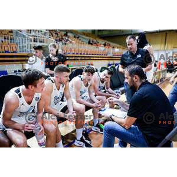 Edo Muric in action during friendly basketball match between Ilirija (SLO) and NKA Universitas Pecs (HUN) in Tivoli Hall, Ljubljana, Slovenia on September 20, 2025