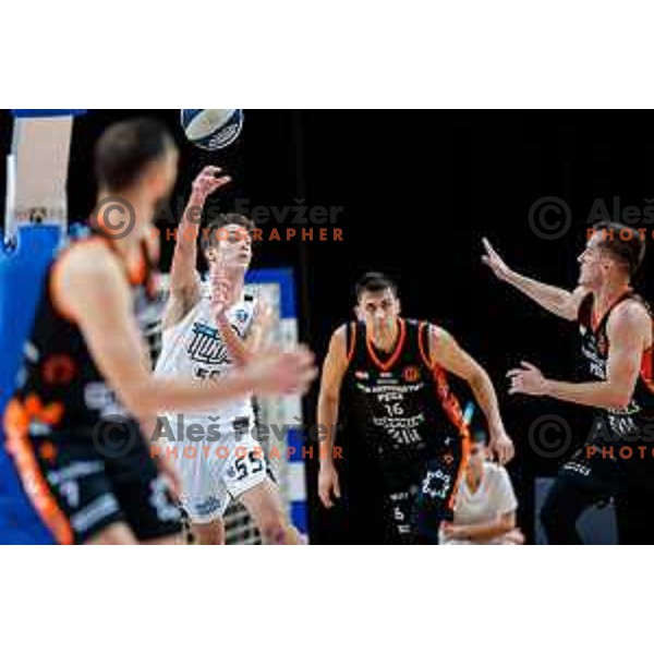in action during friendly basketball match between Ilirija (SLO) and NKA Universitas Pecs (HUN) in Tivoli Hall, Ljubljana, Slovenia on September 20, 2025