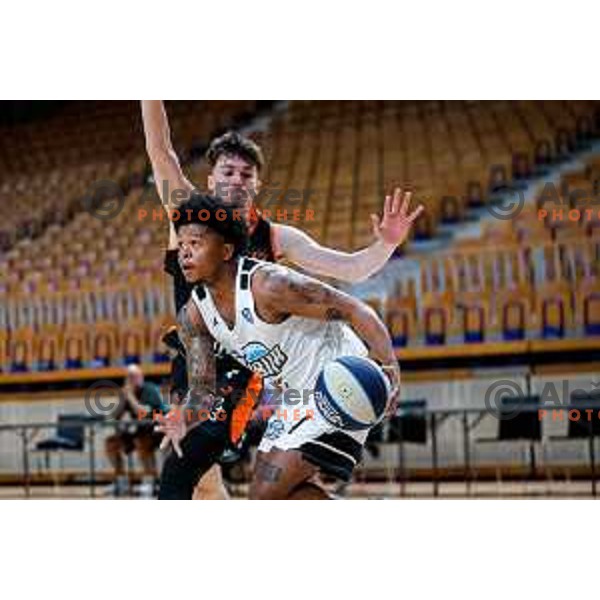 in action during friendly basketball match between Ilirija (SLO) and NKA Universitas Pecs (HUN) in Tivoli Hall, Ljubljana, Slovenia on September 20, 2025