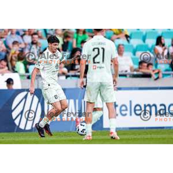 in action during Prva liga Telemach 2025/2026 football match between Olimpija and Bravo in SRC Stozice, Ljubljana, Slovenia on September 20, 2025