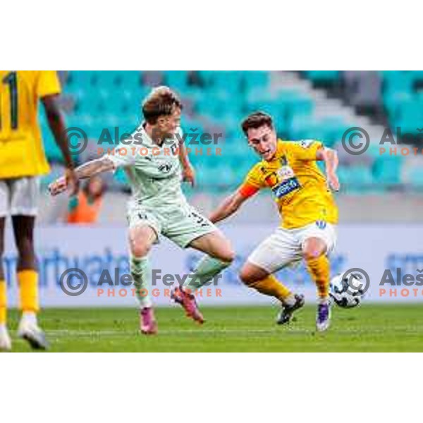 Jost Urbancic and Martin Pecar in action during Prva liga Telemach 2025/2026 football match between Olimpija and Bravo in SRC Stozice, Ljubljana, Slovenia on September 20, 2025