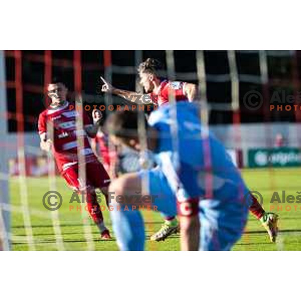 Emir Saitoski celebrates goal during Prva liga Telemach 2025/26 football match between NK Aluminij and NK Maribor in Sportni park Kidricevo, Slovenia on September 19, 2025. Photo: Jure Banfi
