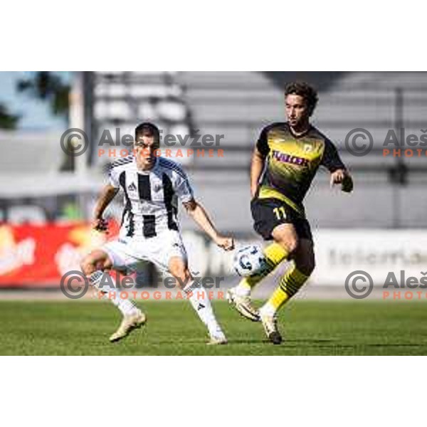 Borna Proleta vs Jasa Martincic in action during Prva liga Telemach 2025/26 football match between NK Mura and NK Kalcer Radomlje in Fazanerija, Murska Sobota, Slovenia on September 21, 2025. Photo: Jure Banfi