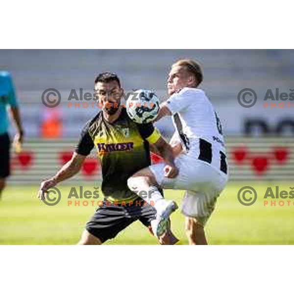 Ognjen Gnjatic vs Aljaz Antolin in action during Prva liga Telemach 2025/26 football match between NK Mura and NK Kalcer Radomlje in Fazanerija, Murska Sobota, Slovenia on September 21, 2025. Photo: Jure Banfi