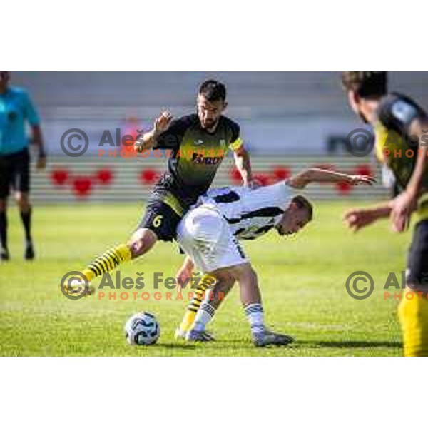Ognjen Gnjatic vs Aljaz Antolin in action during Prva liga Telemach 2025/26 football match between NK Mura and NK Kalcer Radomlje in Fazanerija, Murska Sobota, Slovenia on September 21, 2025. Photo: Jure Banfi