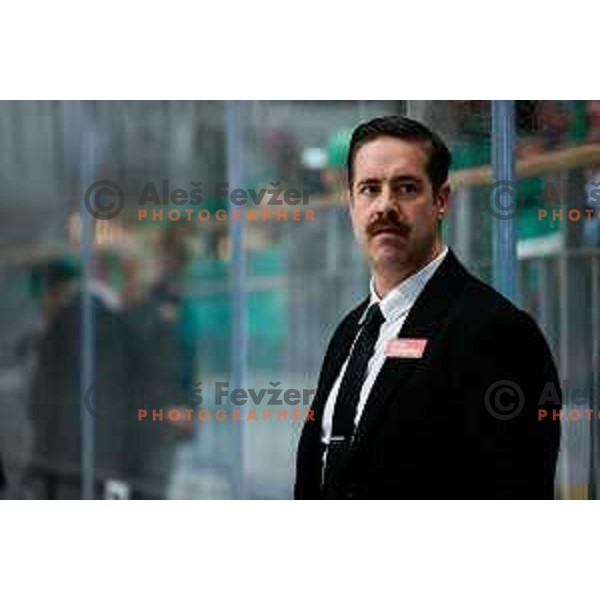 Ben Cooper, head coach of HK SZ Olimpija Ljubljana in action during IceHL 2025/2026 ice-hockey match between SZ Olimpija and Pioneers Vorarlberg in Tivoli Hall, Ljubljana, Slovenia on September 21, 2025
