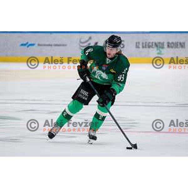 Nicolai Meyer of HK SZ Olimpija Ljubljana in action during IceHL 2025/2026 ice-hockey match between SZ Olimpija and Pioneers Vorarlberg in Tivoli Hall, Ljubljana, Slovenia on September 21, 2025