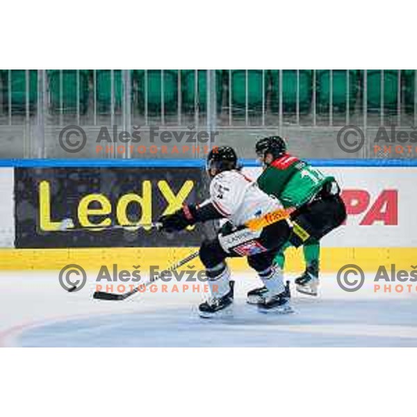in action during IceHL 2025/2026 ice-hockey match between SZ Olimpija and Pioneers Vorarlberg in Tivoli Hall, Ljubljana, Slovenia on September 21, 2025