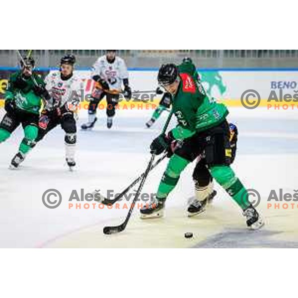in action during IceHL 2025/2026 ice-hockey match between SZ Olimpija and Pioneers Vorarlberg in Tivoli Hall, Ljubljana, Slovenia on September 21, 2025
