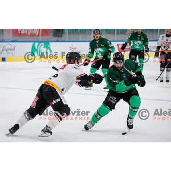 in action during IceHL 2025/2026 ice-hockey match between SZ Olimpija and Pioneers Vorarlberg in Tivoli Hall, Ljubljana, Slovenia on September 21, 2025