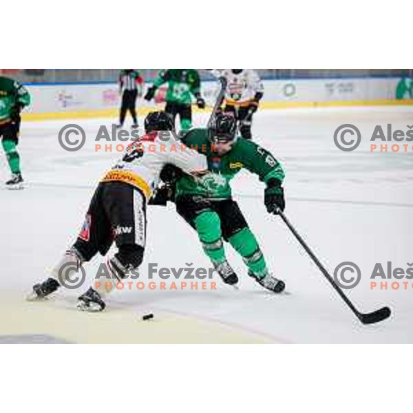 in action during IceHL 2025/2026 ice-hockey match between SZ Olimpija and Pioneers Vorarlberg in Tivoli Hall, Ljubljana, Slovenia on September 21, 2025