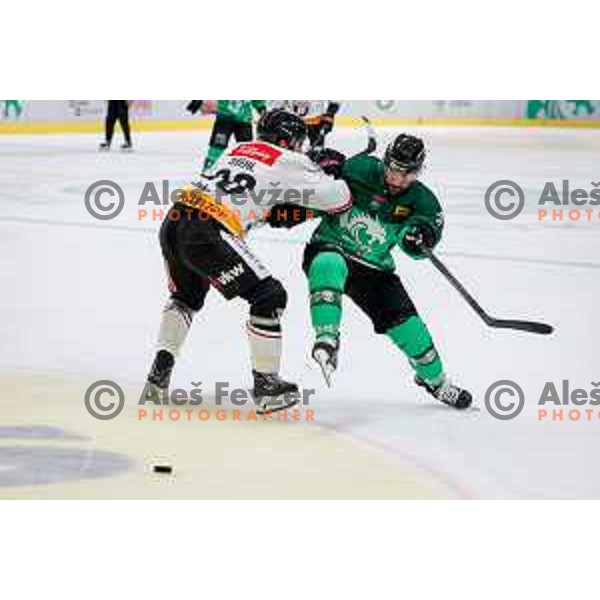 in action during IceHL 2025/2026 ice-hockey match between SZ Olimpija and Pioneers Vorarlberg in Tivoli Hall, Ljubljana, Slovenia on September 21, 2025