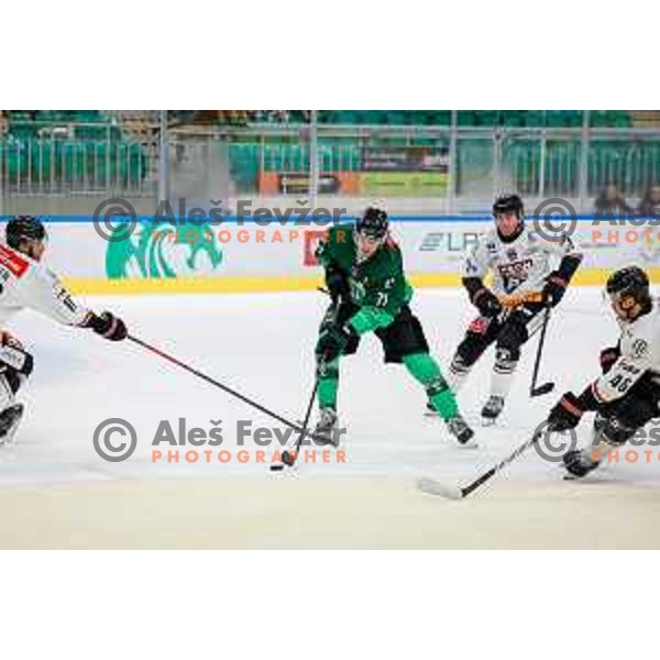 in action during IceHL 2025/2026 ice-hockey match between SZ Olimpija and Pioneers Vorarlberg in Tivoli Hall, Ljubljana, Slovenia on September 21, 2025