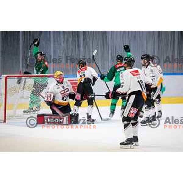 in action during IceHL 2025/2026 ice-hockey match between SZ Olimpija and Pioneers Vorarlberg in Tivoli Hall, Ljubljana, Slovenia on September 21, 2025