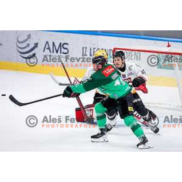 in action during IceHL 2025/2026 ice-hockey match between SZ Olimpija and Pioneers Vorarlberg in Tivoli Hall, Ljubljana, Slovenia on September 21, 2025