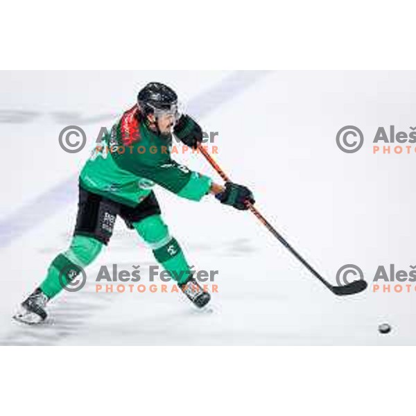 in action during IceHL 2025/2026 ice-hockey match between SZ Olimpija and Pioneers Vorarlberg in Tivoli Hall, Ljubljana, Slovenia on September 21, 2025