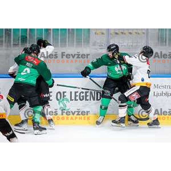 in action during IceHL 2025/2026 ice-hockey match between SZ Olimpija and Pioneers Vorarlberg in Tivoli Hall, Ljubljana, Slovenia on September 21, 2025