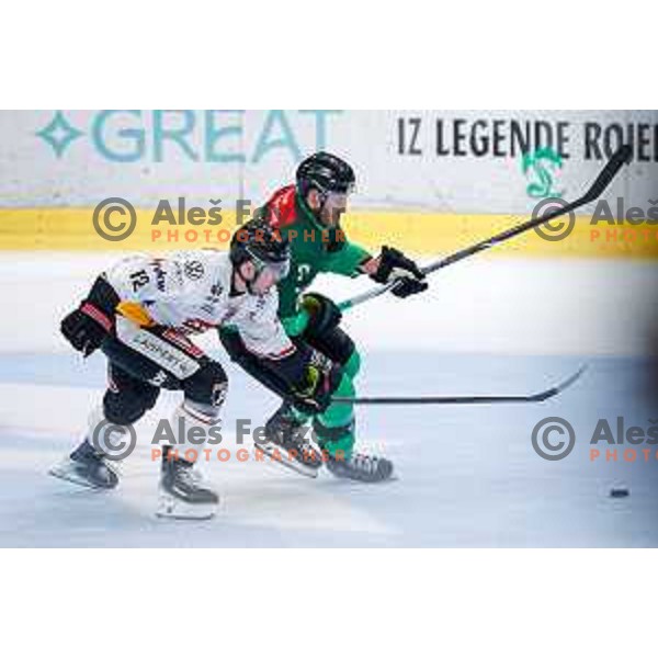 in action during IceHL 2025/2026 ice-hockey match between SZ Olimpija and Pioneers Vorarlberg in Tivoli Hall, Ljubljana, Slovenia on September 21, 2025