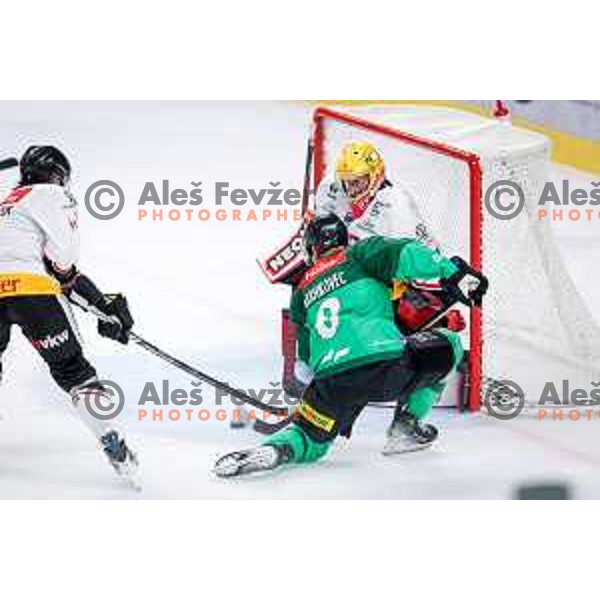 in action during IceHL 2025/2026 ice-hockey match between SZ Olimpija and Pioneers Vorarlberg in Tivoli Hall, Ljubljana, Slovenia on September 21, 2025
