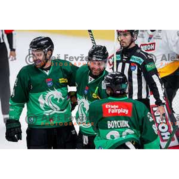 in action during IceHL 2025/2026 ice-hockey match between SZ Olimpija and Pioneers Vorarlberg in Tivoli Hall, Ljubljana, Slovenia on September 21, 2025