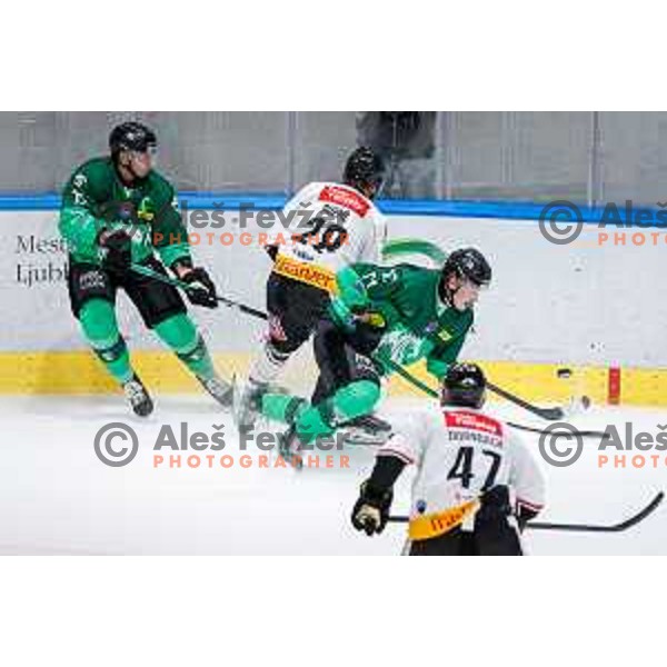 in action during IceHL 2025/2026 ice-hockey match between SZ Olimpija and Pioneers Vorarlberg in Tivoli Hall, Ljubljana, Slovenia on September 21, 2025
